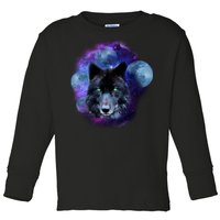 Dark Moon Wolf Galaxy Toddler Long Sleeve Shirt