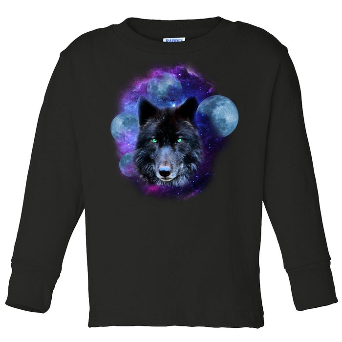 Dark Moon Wolf Galaxy Toddler Long Sleeve Shirt