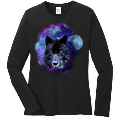 Dark Moon Wolf Galaxy Ladies Long Sleeve Shirt