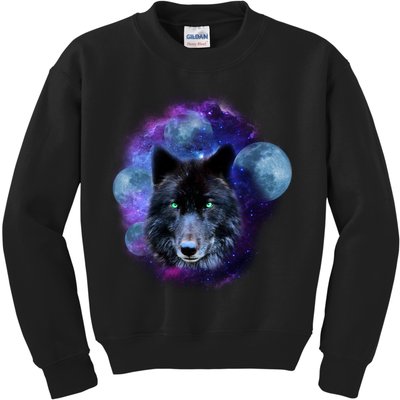 Dark Moon Wolf Galaxy Kids Sweatshirt