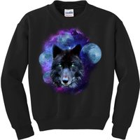 Dark Moon Wolf Galaxy Kids Sweatshirt