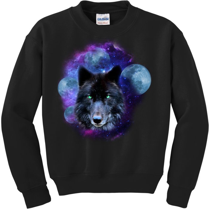 Dark Moon Wolf Galaxy Kids Sweatshirt