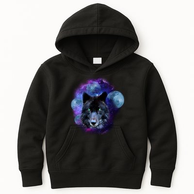 Dark Moon Wolf Galaxy Kids Hoodie