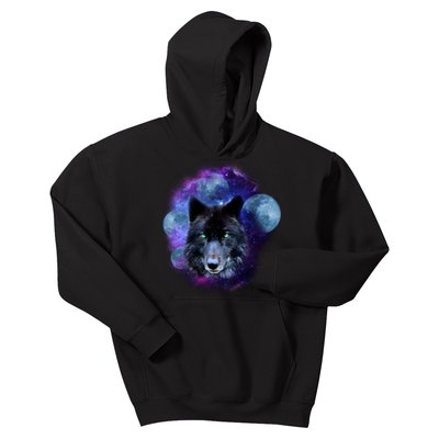 Dark Moon Wolf Galaxy Kids Hoodie