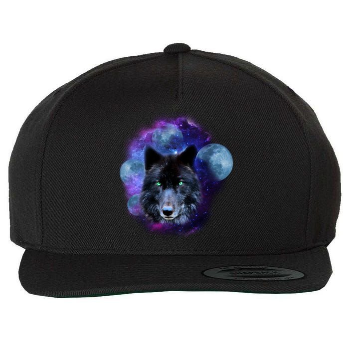 Dark Moon Wolf Galaxy Wool Snapback Cap