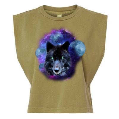 Dark Moon Wolf Galaxy Garment-Dyed Women's Muscle Tee