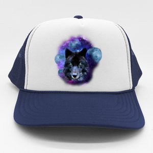 Dark Moon Wolf Galaxy Trucker Hat