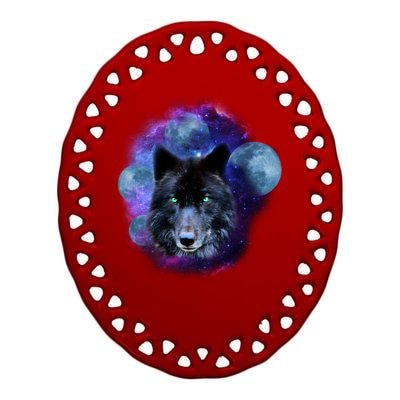 Dark Moon Wolf Galaxy Ceramic Oval Ornament