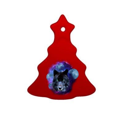 Dark Moon Wolf Galaxy Ceramic Tree Ornament