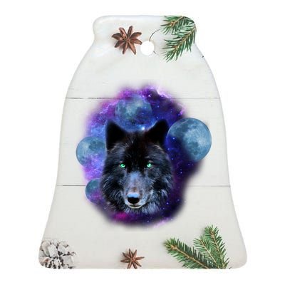 Dark Moon Wolf Galaxy Ceramic Bell Ornament