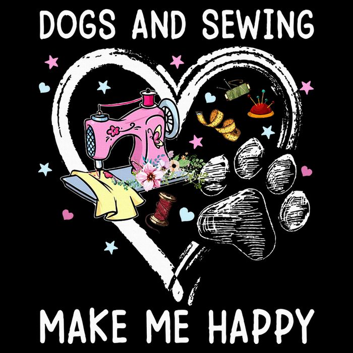 Dogs And Sewing Make Me Happy Funny Dogs And Sewing Drawstring Bag