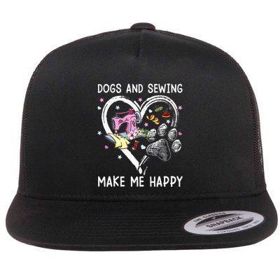 Dogs And Sewing Make Me Happy Funny Dogs And Sewing Flatbill Hat