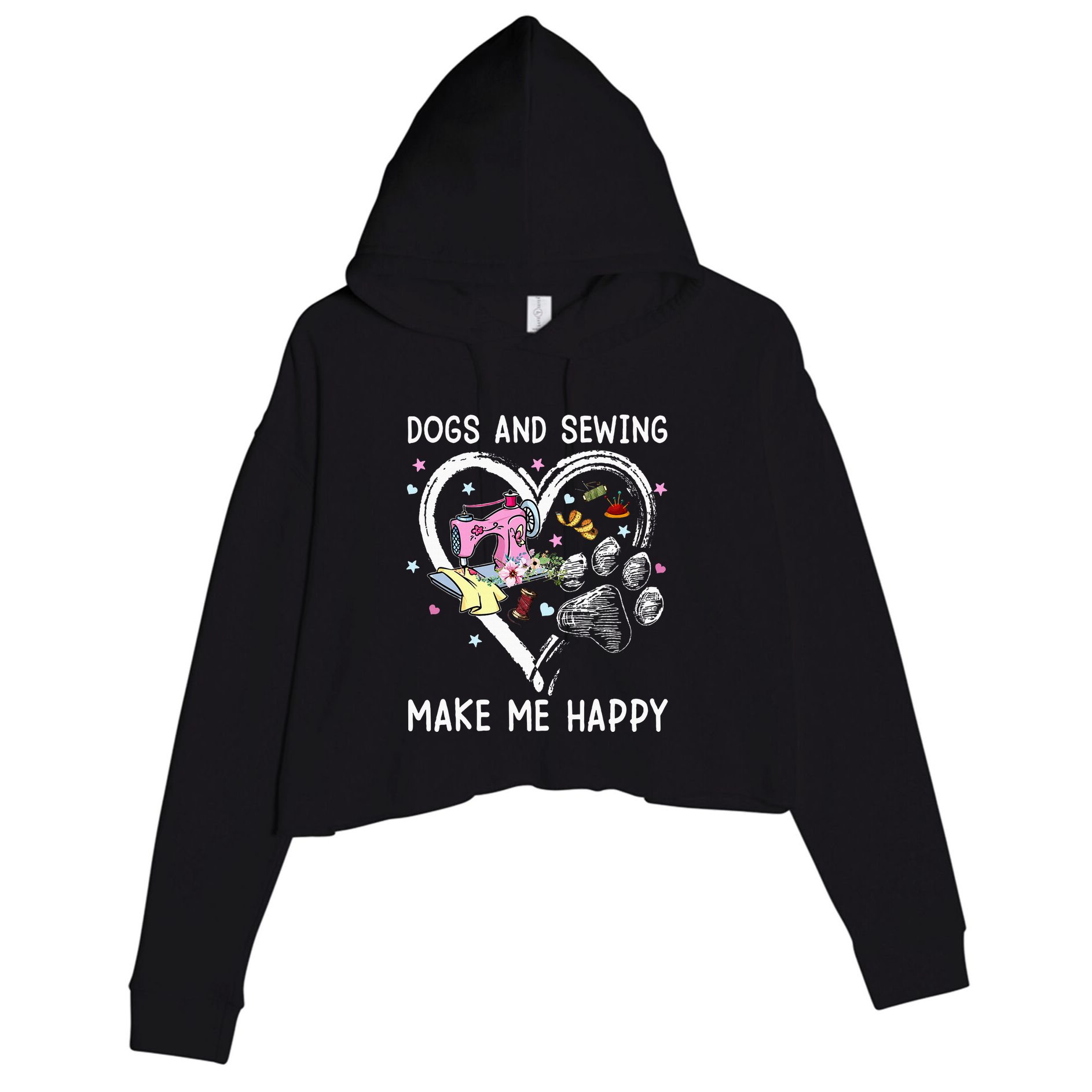 Dogs And Sewing Make Me Happy Funny Dogs And Sewing Crop Fleece Hoodie