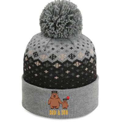 Dad And Son Matching Couple Bear Camping Birthday Father Funny Gift The Baniff Cuffed Pom Beanie