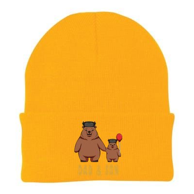 Dad And Son Matching Couple Bear Camping Birthday Father Funny Gift Knit Cap Winter Beanie