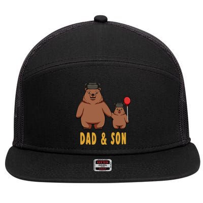 Dad And Son Matching Couple Bear Camping Birthday Father Funny Gift 7 Panel Mesh Trucker Snapback Hat