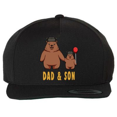 Dad And Son Matching Couple Bear Camping Birthday Father Funny Gift Wool Snapback Cap