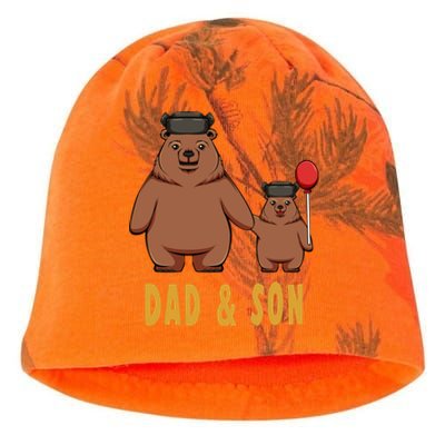 Dad And Son Matching Couple Bear Camping Birthday Father Funny Gift Kati - Camo Knit Beanie