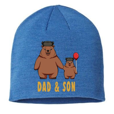 Dad And Son Matching Couple Bear Camping Birthday Father Funny Gift Sustainable Beanie