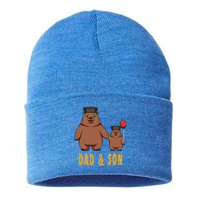 Dad And Son Matching Couple Bear Camping Birthday Father Funny Gift Sustainable Knit Beanie