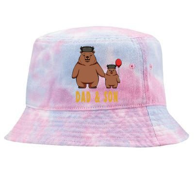 Dad And Son Matching Couple Bear Camping Birthday Father Funny Gift Tie-Dyed Bucket Hat