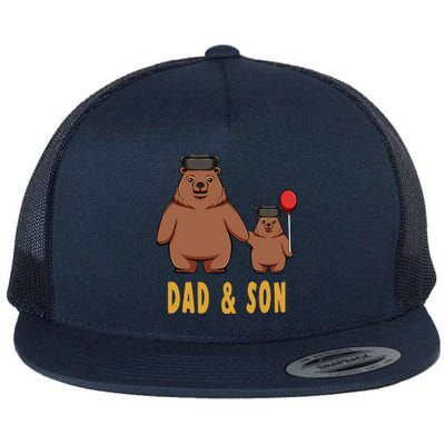 Dad And Son Matching Couple Bear Camping Birthday Father Funny Gift Flat Bill Trucker Hat