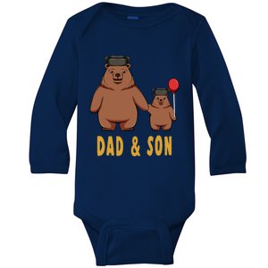 Dad And Son Matching Couple Bear Camping Birthday Father Funny Gift Baby Long Sleeve Bodysuit