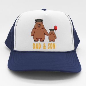 Dad And Son Matching Couple Bear Camping Birthday Father Funny Gift Trucker Hat