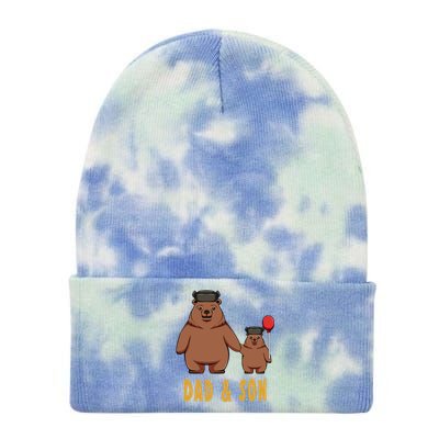 Dad And Son Matching Couple Bear Camping Birthday Father Funny Gift Tie Dye 12in Knit Beanie