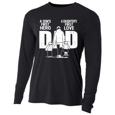 Dad A Sons First Hero Daughters First Love Fathers Day From Son Daughter To Dad Cooling Performance Long Sleeve Crew