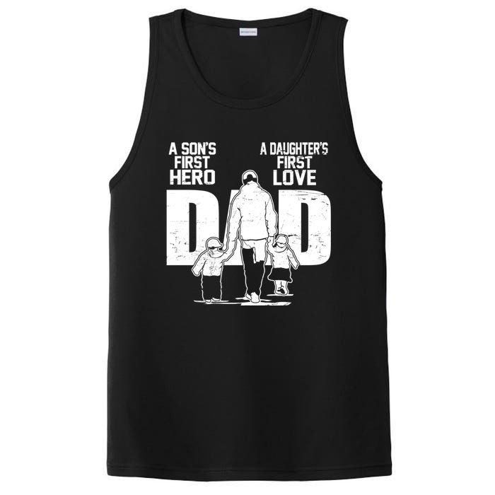 Dad A Sons First Hero Daughters First Love Fathers Day From Son Daughter To Dad PosiCharge Competitor Tank