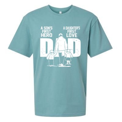 Dad A Sons First Hero Daughters First Love Fathers Day From Son Daughter To Dad Sueded Cloud Jersey T-Shirt