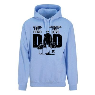 Dad A Sons First Hero Daughters First Love Fathers Day From Son Daughter To Dad Unisex Surf Hoodie