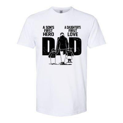 Dad A Sons First Hero Daughters First Love Fathers Day From Son Daughter To Dad Softstyle CVC T-Shirt