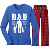 Dad A Sons First Hero A Daughters First Love Daddy Papa Pops Gift Women's Long Sleeve Flannel Pajama Set 