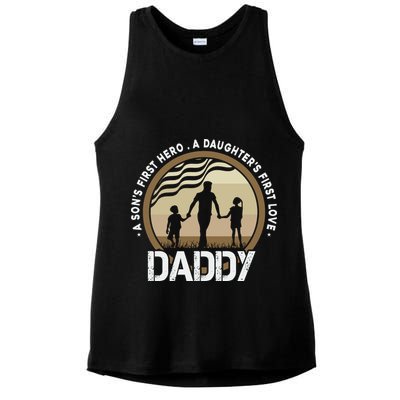 Daddy A Sons First Hero Daughters First Love Ladies PosiCharge Tri-Blend Wicking Tank