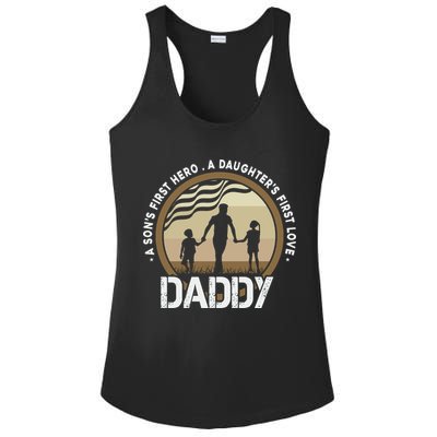 Daddy A Sons First Hero Daughters First Love Ladies PosiCharge Competitor Racerback Tank
