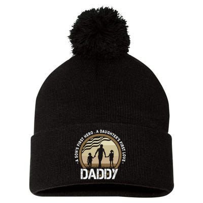 Daddy A Sons First Hero Daughters First Love Pom Pom 12in Knit Beanie