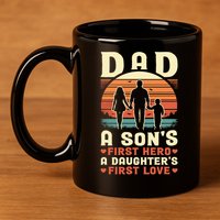 Dad A Son'S First Hero A Daughter'S First Love Father'S Day 11oz C Handle Ceramic Mug