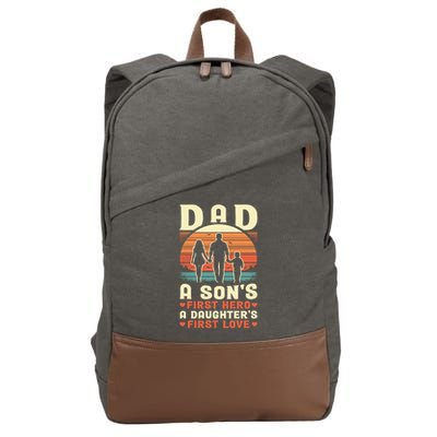Dad A Son'S First Hero A Daughter'S First Love Father'S Day Cotton Canvas Backpack
