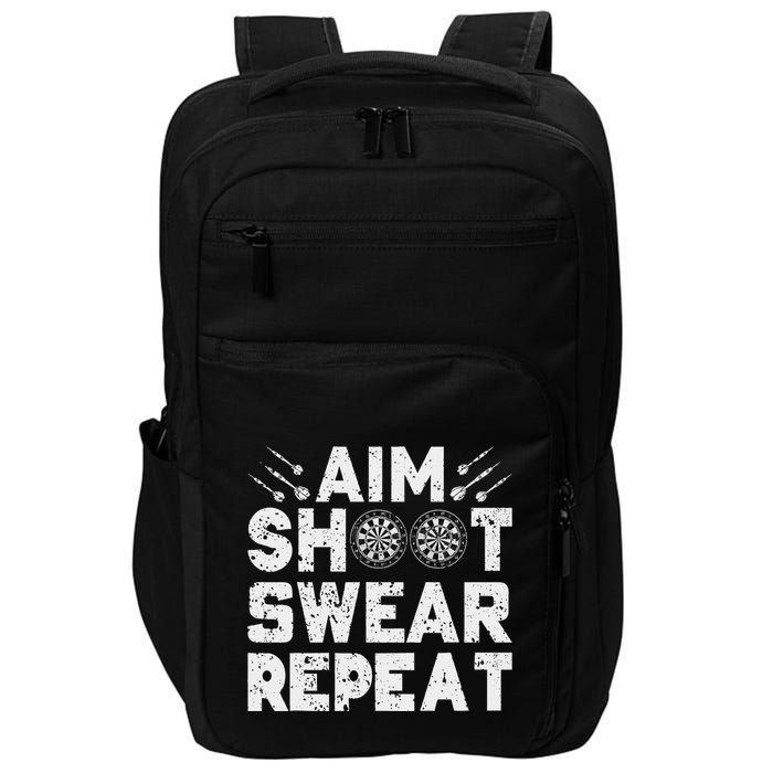 Darts Aim Shoot Swear Repeat Dartboard Funny Dart Player Impact Tech Backpack