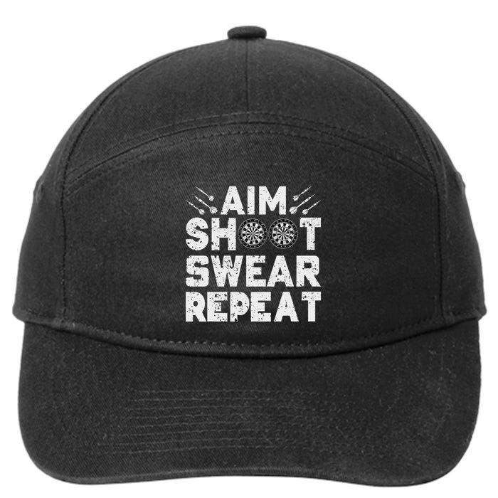 Darts Aim Shoot Swear Repeat Dartboard Funny Dart Player 7-Panel Snapback Hat