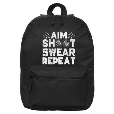 Darts Aim Shoot Swear Repeat Dartboard Funny Dart Player 16 in Basic Backpack