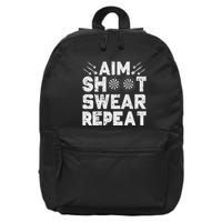 Darts Aim Shoot Swear Repeat Dartboard Funny Dart Player 16 in Basic Backpack