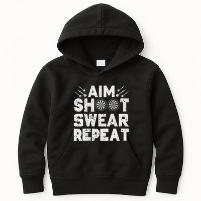 Darts Aim Shoot Swear Repeat Dartboard Funny Dart Player Kids Hoodie