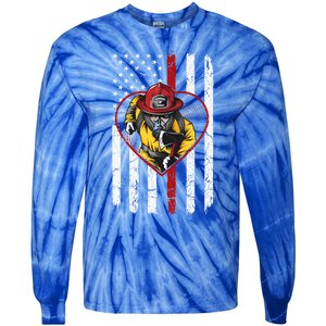 Dad And Son Firefighter Gift Tie-Dye Long Sleeve Shirt