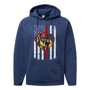 Dad And Son Firefighter Gift Performance Fleece Hoodie