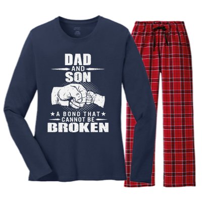 Dad And Son Unbreakable Bond Funny Fist Bump Daddy Papa Women's Long Sleeve Flannel Pajama Set 