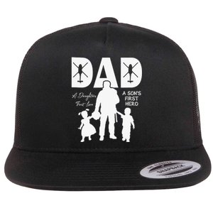 Dad A Sons First Hero A Daughters First Love Flat Bill Trucker Hat