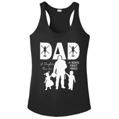 Dad A Sons First Hero A Daughters First Love Ladies PosiCharge Competitor Racerback Tank